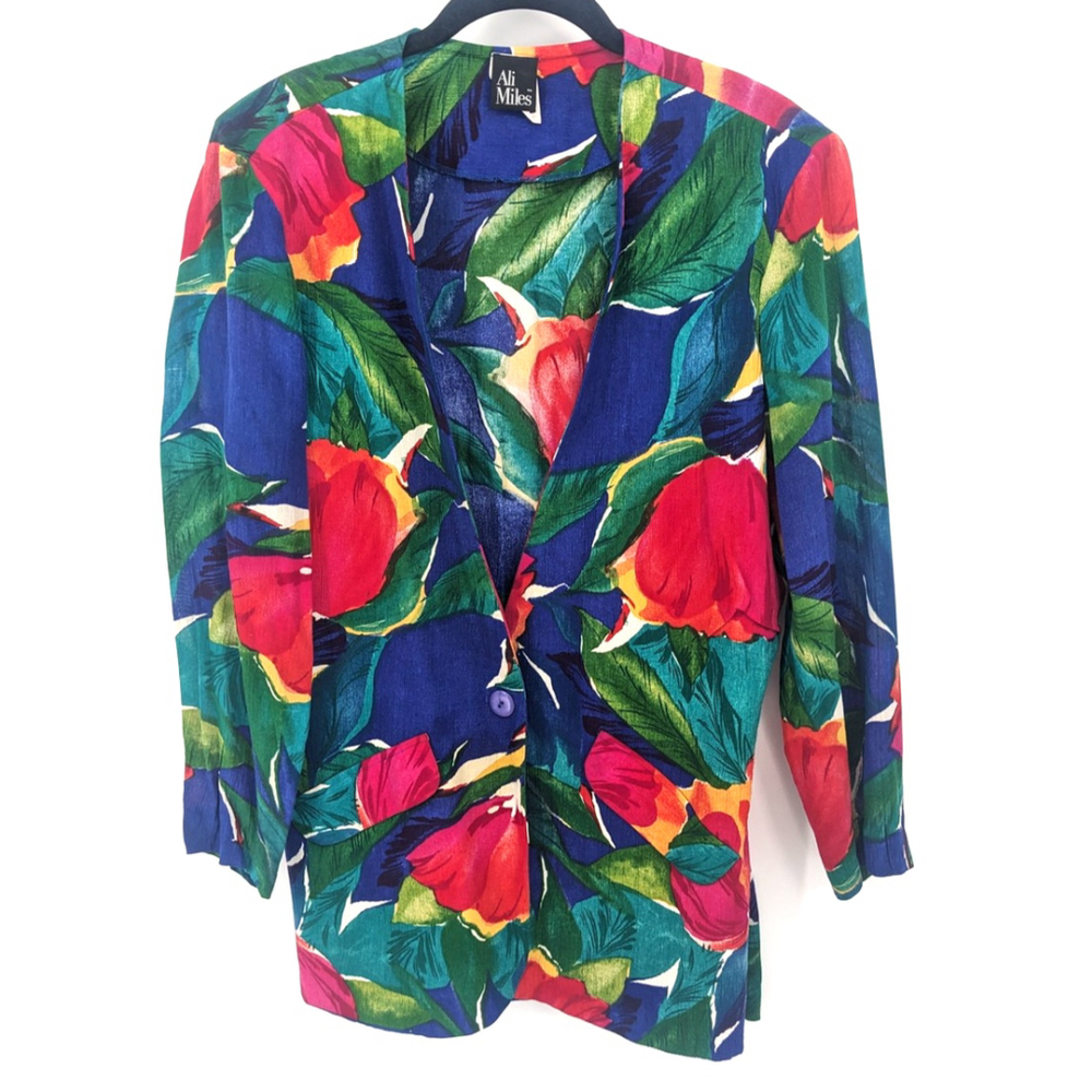 Vintage Ali Miles Blazer Womens 10 Floral‎ Rayon Lightweight Jacket 90s Teacher